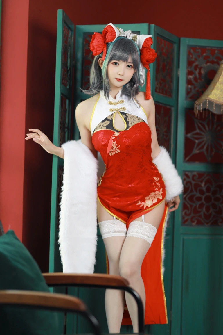 51酱《碧蓝航线 柴郡新春旗袍》主题写真：12张全套美图