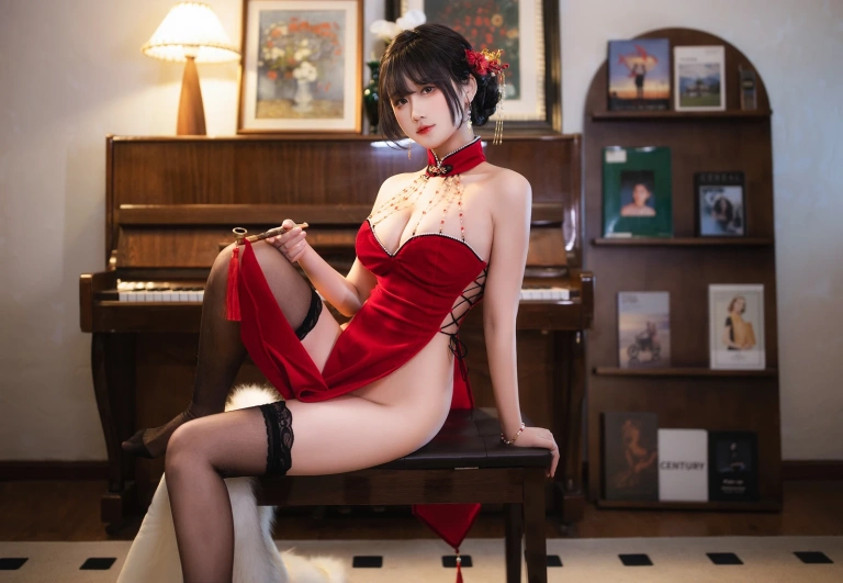 三度_69《红丝绒旗袍》主题写真：75张全套美图，含3个视频