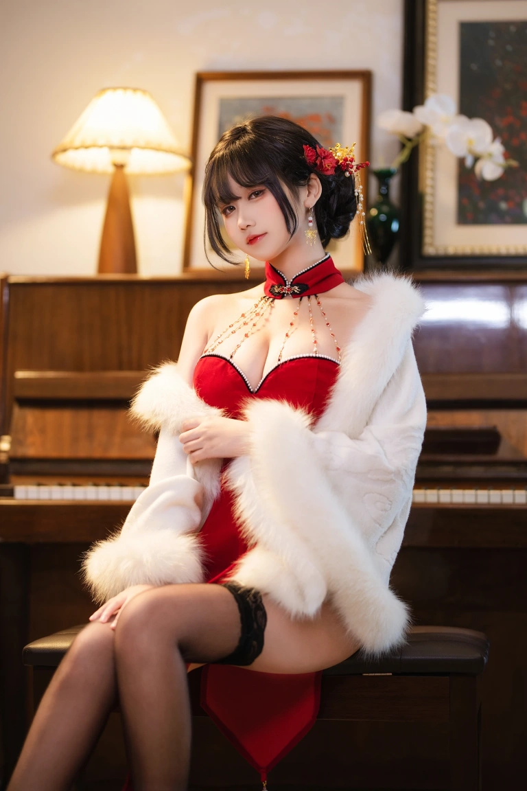 三度_69《红丝绒旗袍》主题写真：75张全套美图，含3个视频