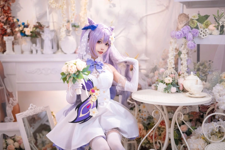 艾西Aiwest《刻晴花嫁》主题写真：40张全套美图