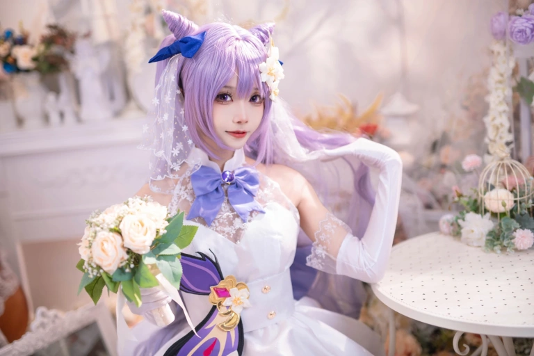 艾西Aiwest《刻晴花嫁》主题写真：40张全套美图