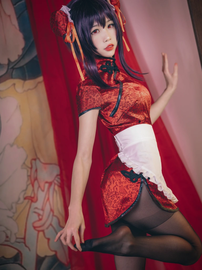水淼Aqua《霞之丘诗羽 旗袍》主题写真：29张全套美图