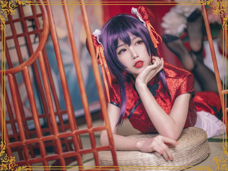 水淼Aqua《霞之丘诗羽 旗袍》主题写真：29张全套美图