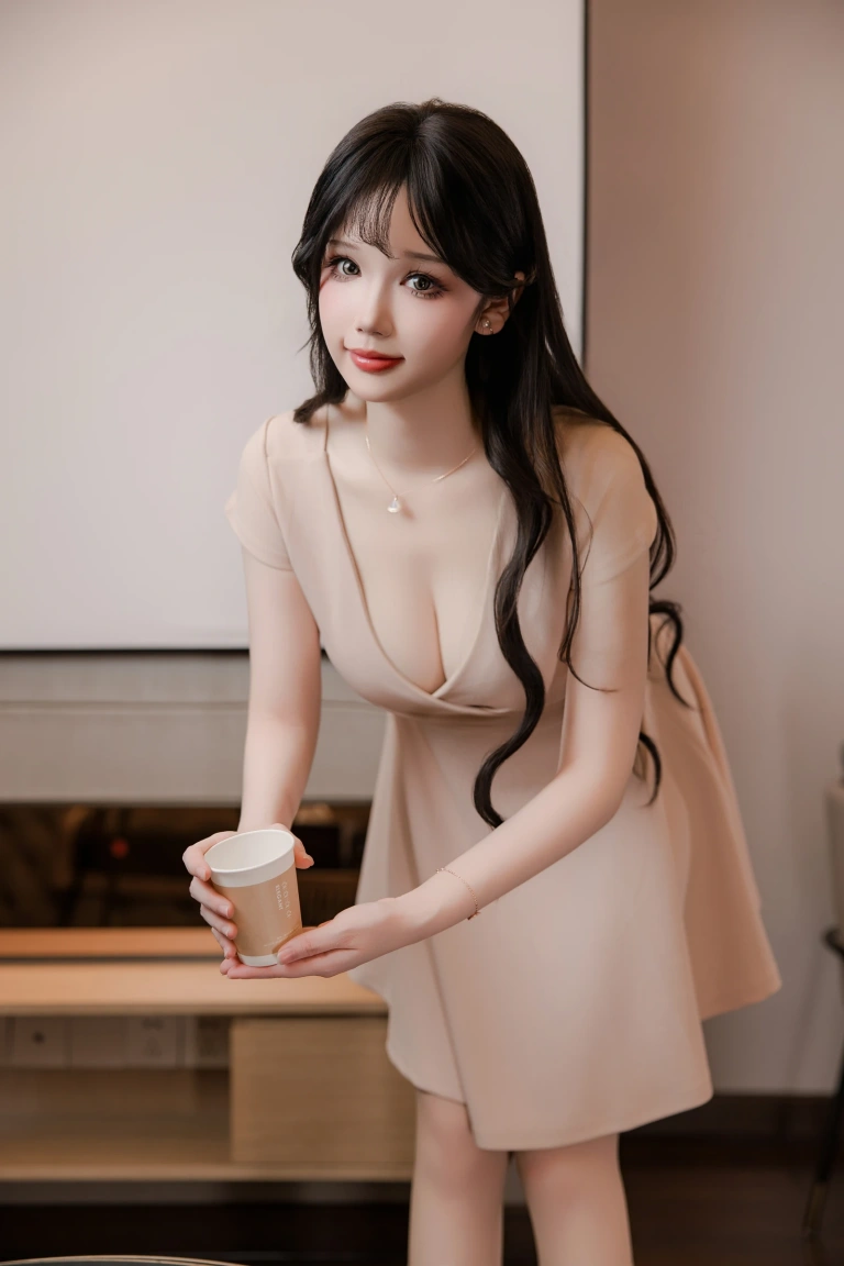 雪晴Astra《洗浴店 杏色工作服A字裙》主题写真：86张全套美图，含1个视频