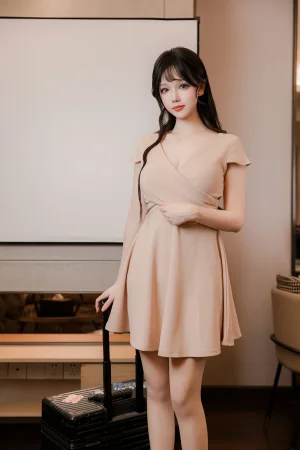 雪晴Astra《洗浴店 杏色工作服A字裙》主题写真：86张全套美图，含1个视频