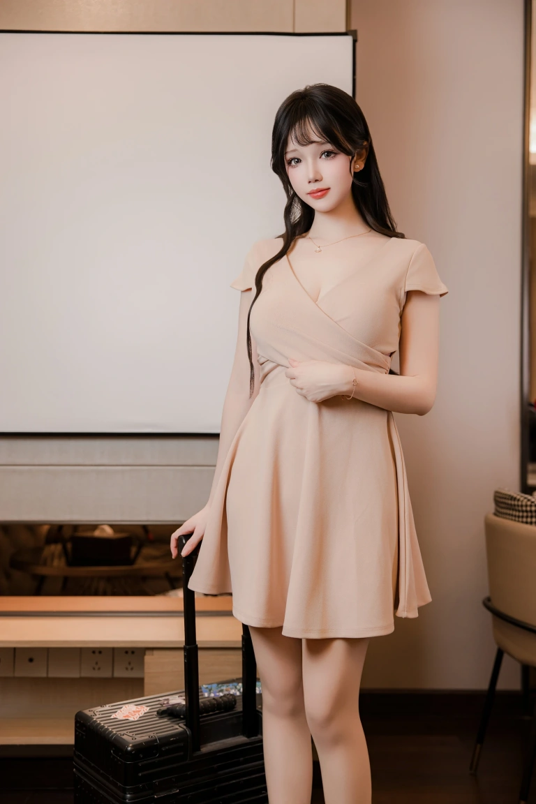 雪晴Astra《洗浴店 杏色工作服A字裙》主题写真：86张全套美图，含1个视频