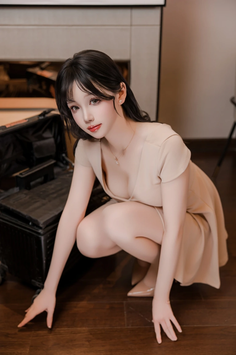 雪晴Astra《洗浴店 杏色工作服A字裙》主题写真：86张全套美图，含1个视频