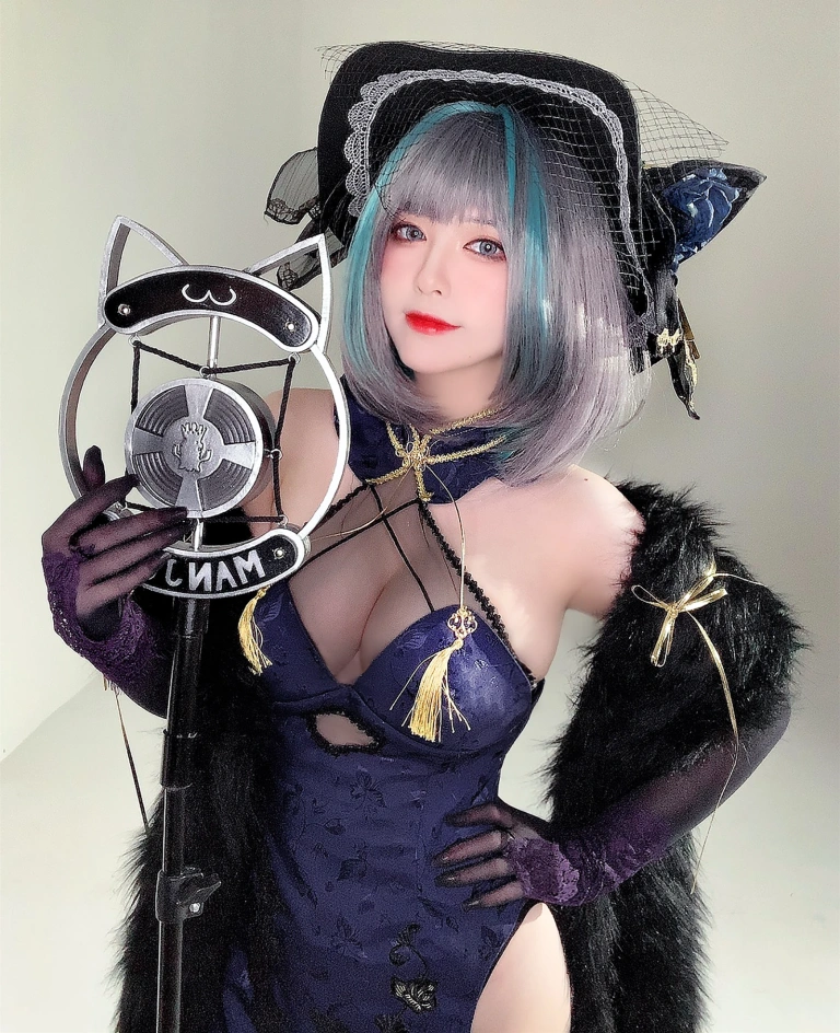 半半子 BANBANKO《柴郡旗袍》主题写真：64张全套美图