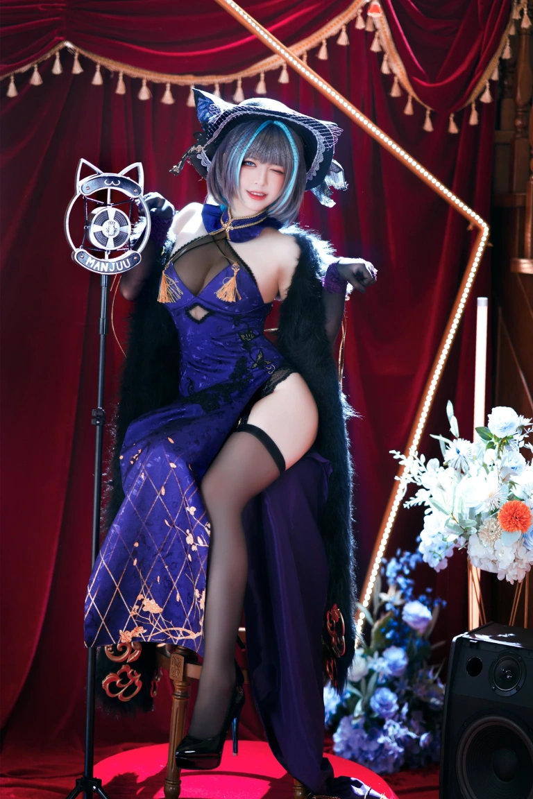 半半子 BANBANKO《柴郡旗袍》主题写真：64张全套美图