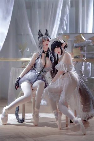 半半子 BANBANKO《Arknights 黑x森蚺バレエ（&面饼仙儿）》主题写真：56张全套美图