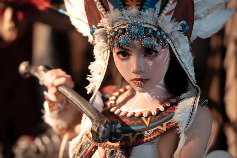 Bangni邦尼《部落之魂 印第安紫舞龙》主题写真：129张全套美图，含9个视频