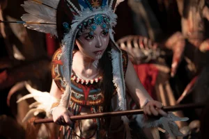 Bangni邦尼《部落之魂 印第安紫舞龙》主题写真：129张全套美图，含9个视频