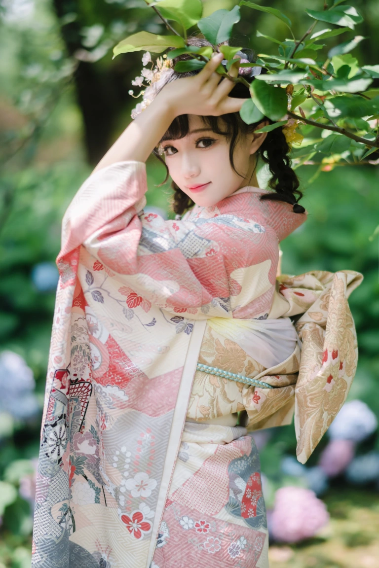花柒Hana《绣球花和服》主题写真：18张全套美图