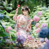 花柒Hana《绣球花和服》主题写真：18张全套美图