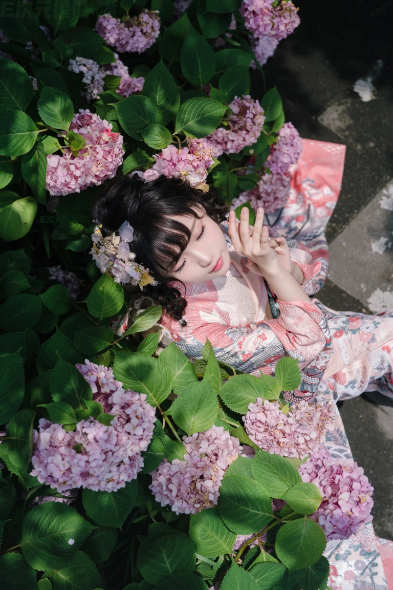 花柒Hana《绣球花和服》主题写真：18张全套美图