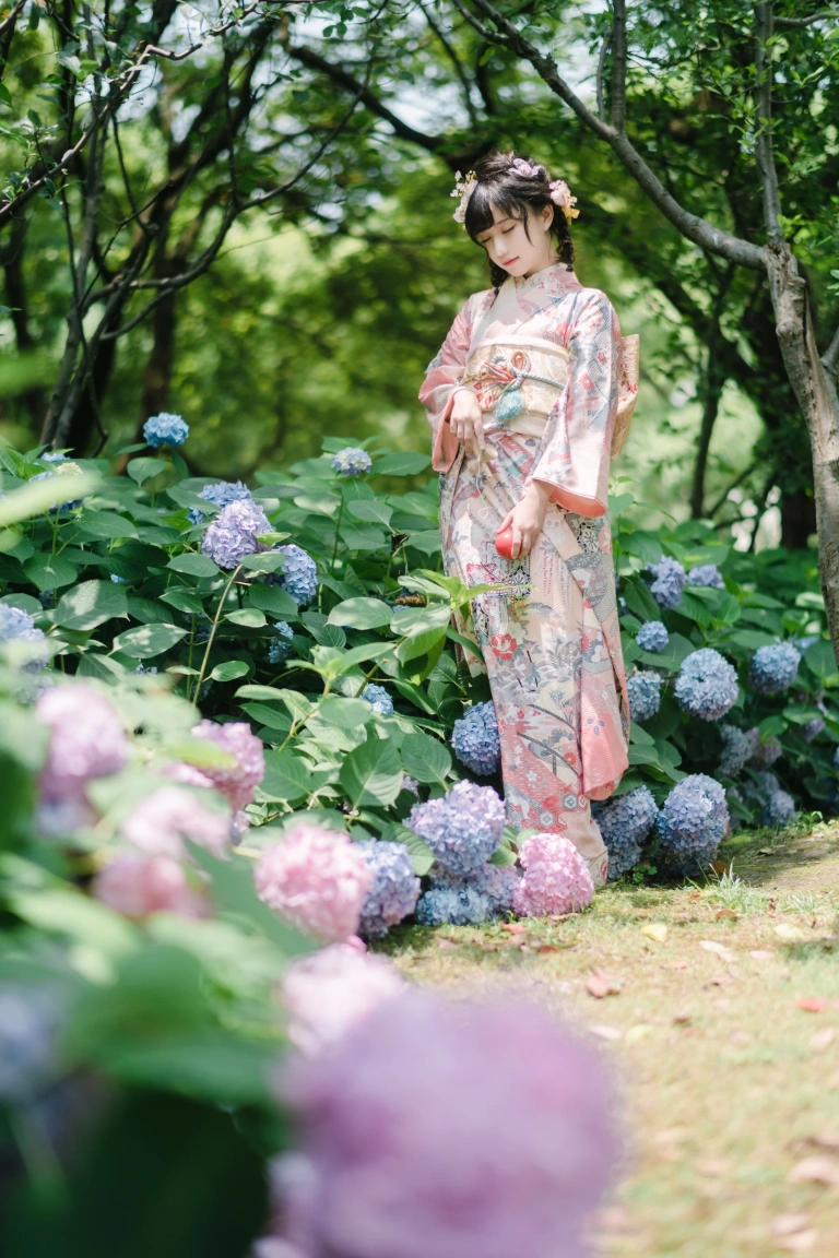 花柒Hana《绣球花和服》主题写真：18张全套美图