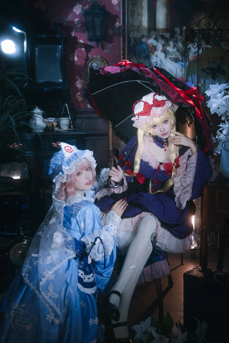花柒Hana&肃雨雨雨《八云紫+西行寺幽幽子》主题写真：16张全套美图