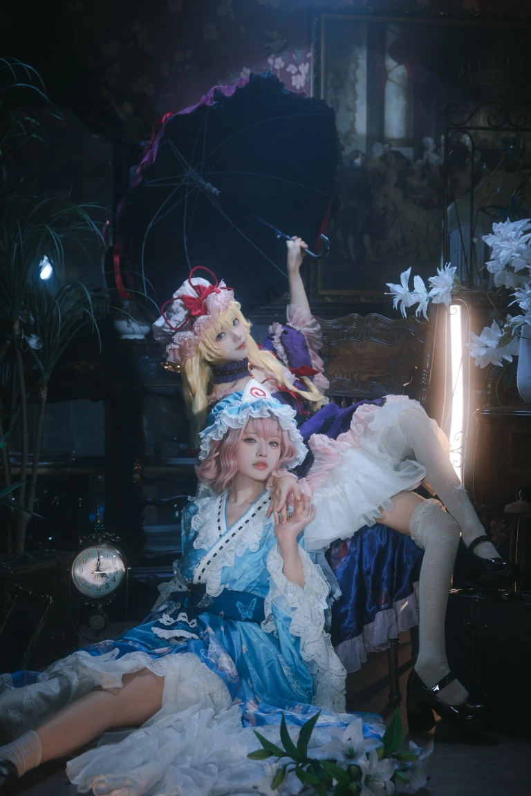 花柒Hana&肃雨雨雨《八云紫+西行寺幽幽子》主题写真：16张全套美图