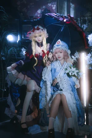 花柒Hana&肃雨雨雨《八云紫+西行寺幽幽子》主题写真：16张全套美图
