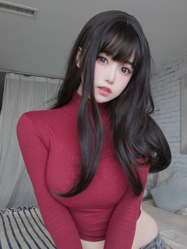 女主K《红色毛衣的丰满妹妹》主题写真：103张全套美图