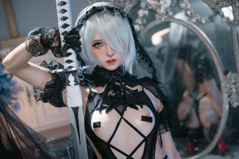 阿薰kaOri《尼尔·机械纪元 2B黑花嫁》主题写真：93张全套美图