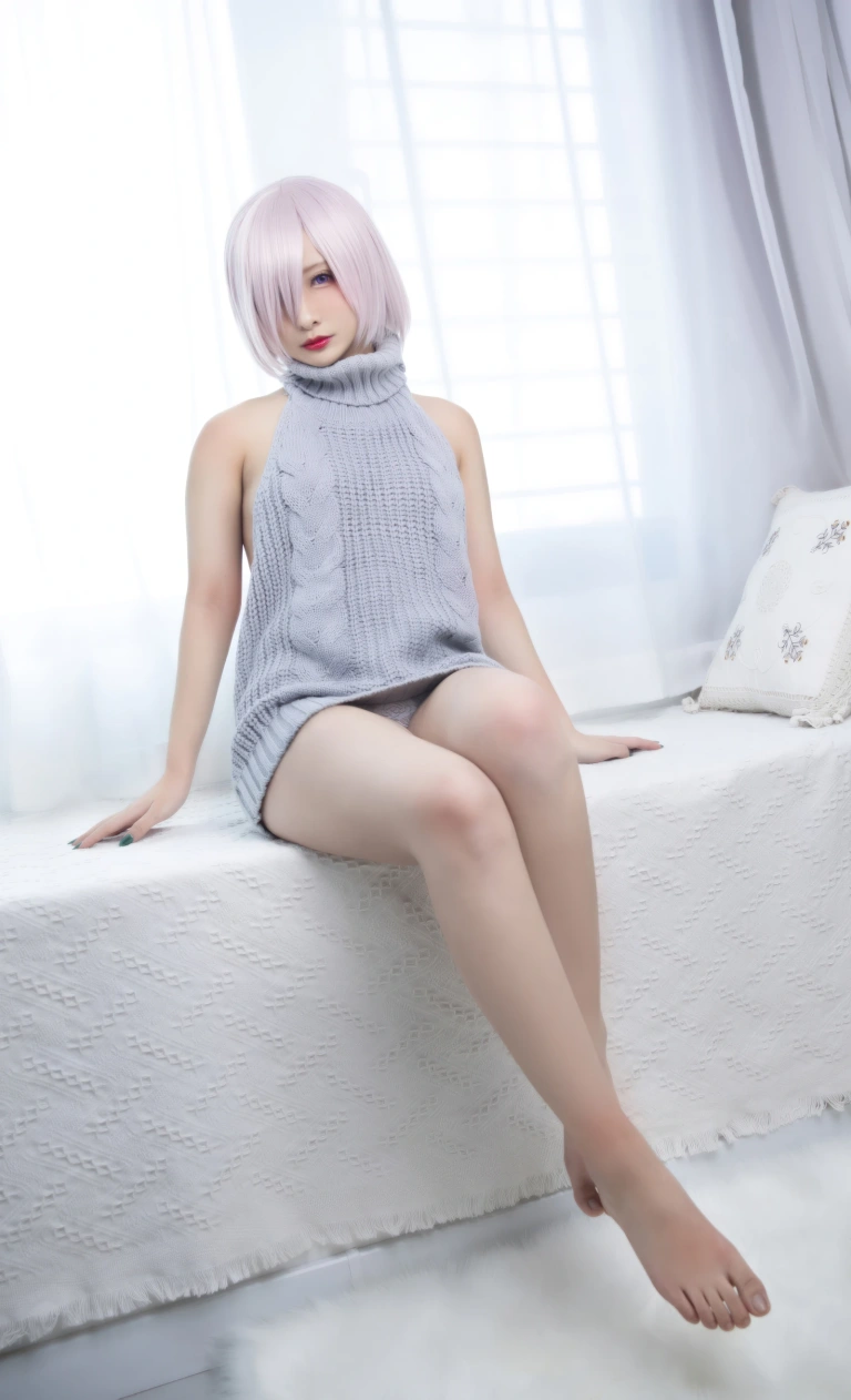 洛璃LoLiSAMA《玛修露背毛衣》主题写真：23张全套美图