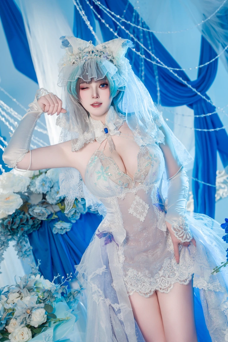 Natsuko_夏夏子《碧蓝航线 柴郡婚纱》主题写真：70张全套美图