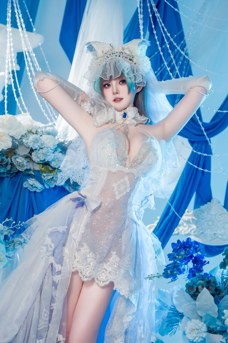 Natsuko_夏夏子《碧蓝航线 柴郡婚纱》主题写真：70张全套美图