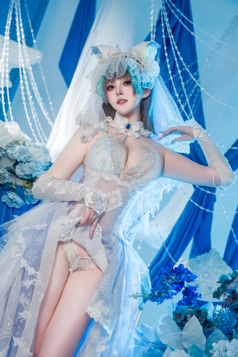 Natsuko_夏夏子《碧蓝航线 柴郡婚纱》主题写真：70张全套美图