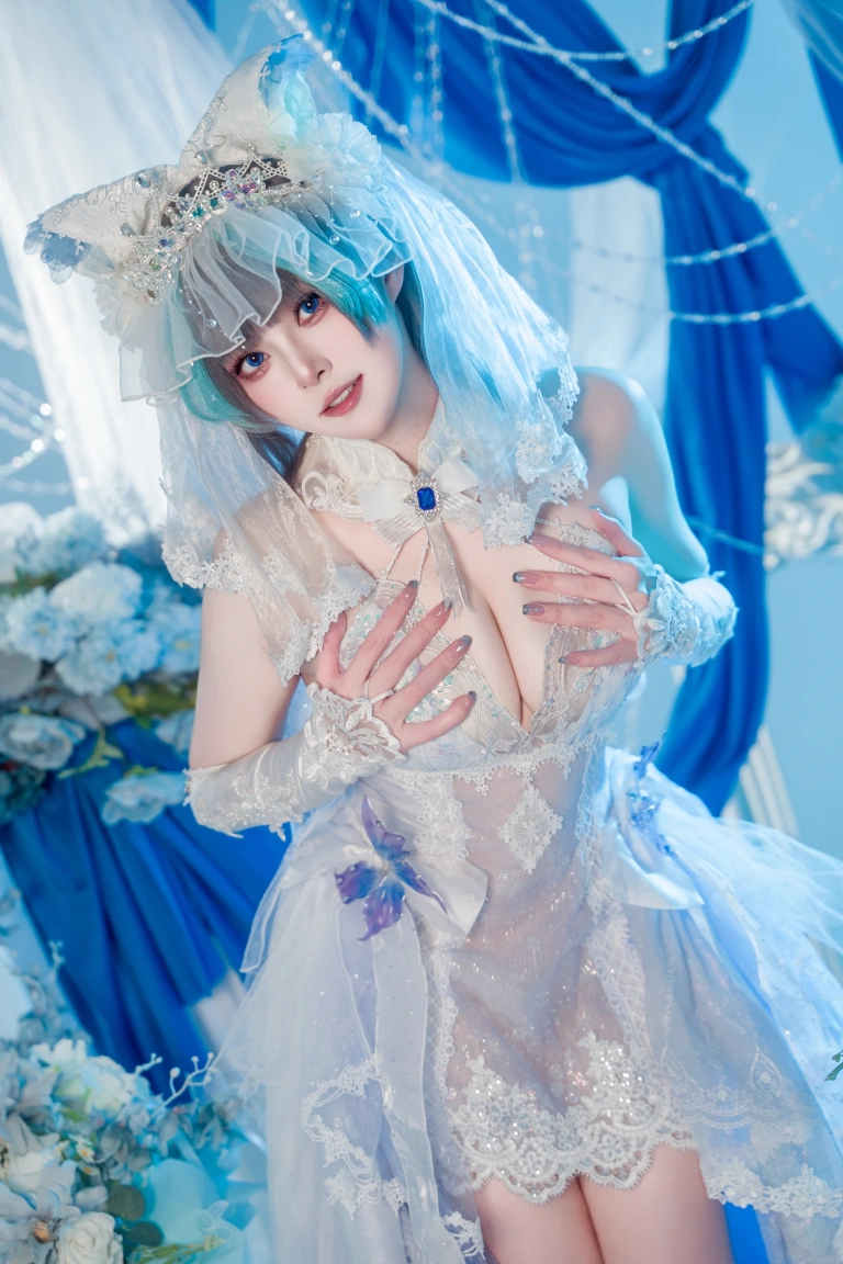 Natsuko_夏夏子《碧蓝航线 柴郡婚纱》主题写真：70张全套美图