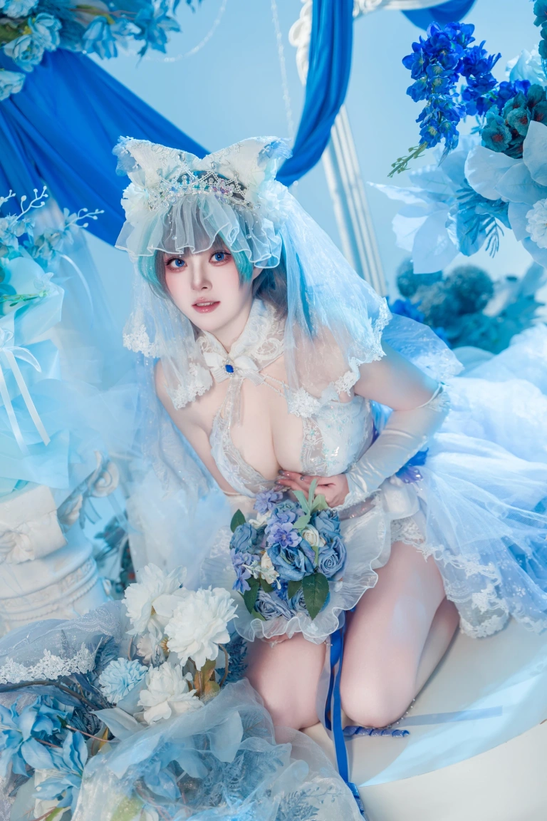 Natsuko_夏夏子《碧蓝航线 柴郡婚纱》主题写真：70张全套美图
