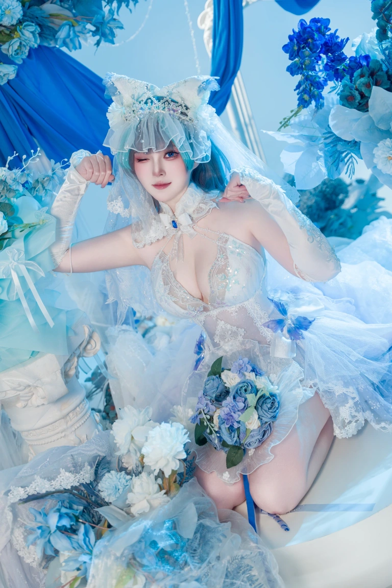 Natsuko_夏夏子《碧蓝航线 柴郡婚纱》主题写真：70张全套美图