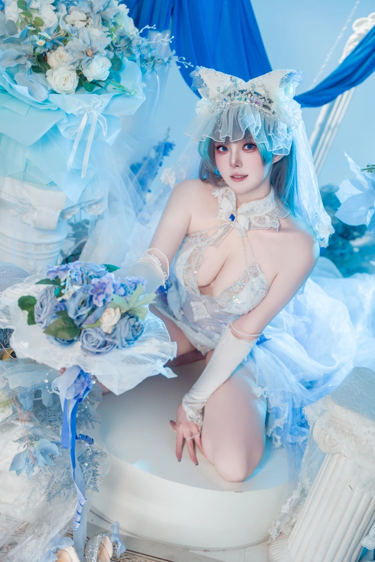 Natsuko_夏夏子《碧蓝航线 柴郡婚纱》主题写真：70张全套美图