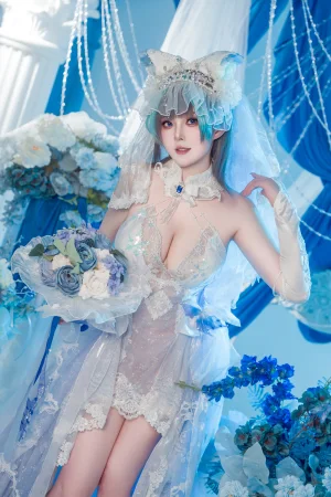 Natsuko_夏夏子《碧蓝航线 柴郡婚纱》主题写真：70张全套美图