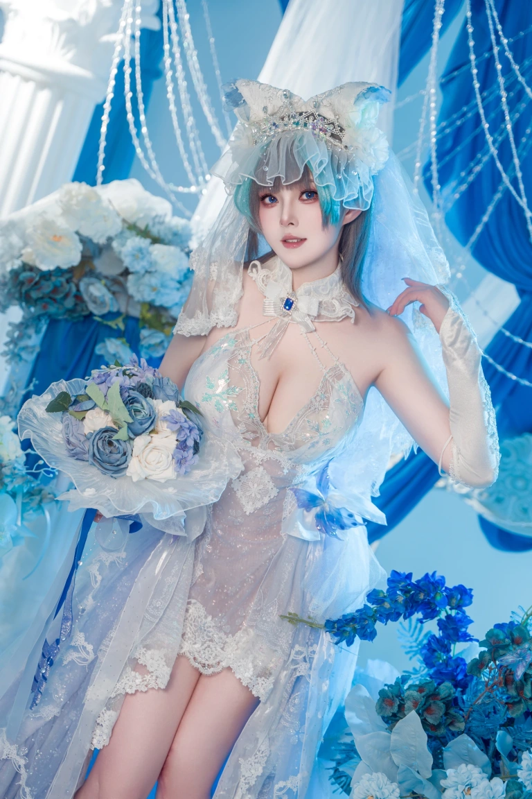 Natsuko_夏夏子《碧蓝航线 柴郡婚纱》主题写真：70张全套美图