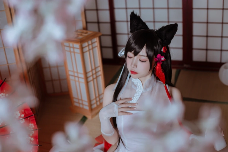 二佐Nisa《犬之眷 碧蓝爱宕旗袍》主题写真：18张全套美图