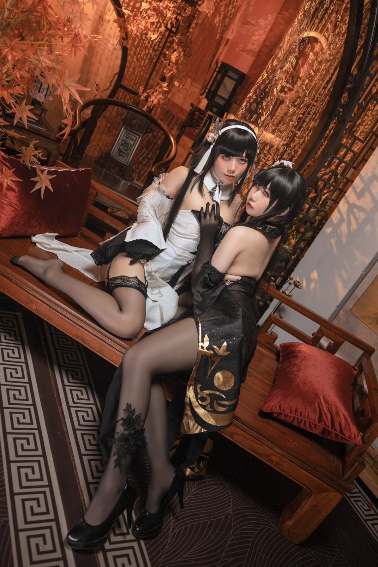 九言&喜茶苍苍子《碧蓝航线 镇海白黒双人》主题写真：34张全套美图，含7个视频