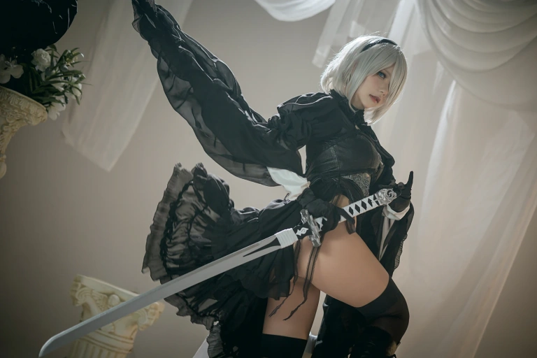 是一只熊仔《尼尔 2B 连衣裙》主题写真：6张全套美图