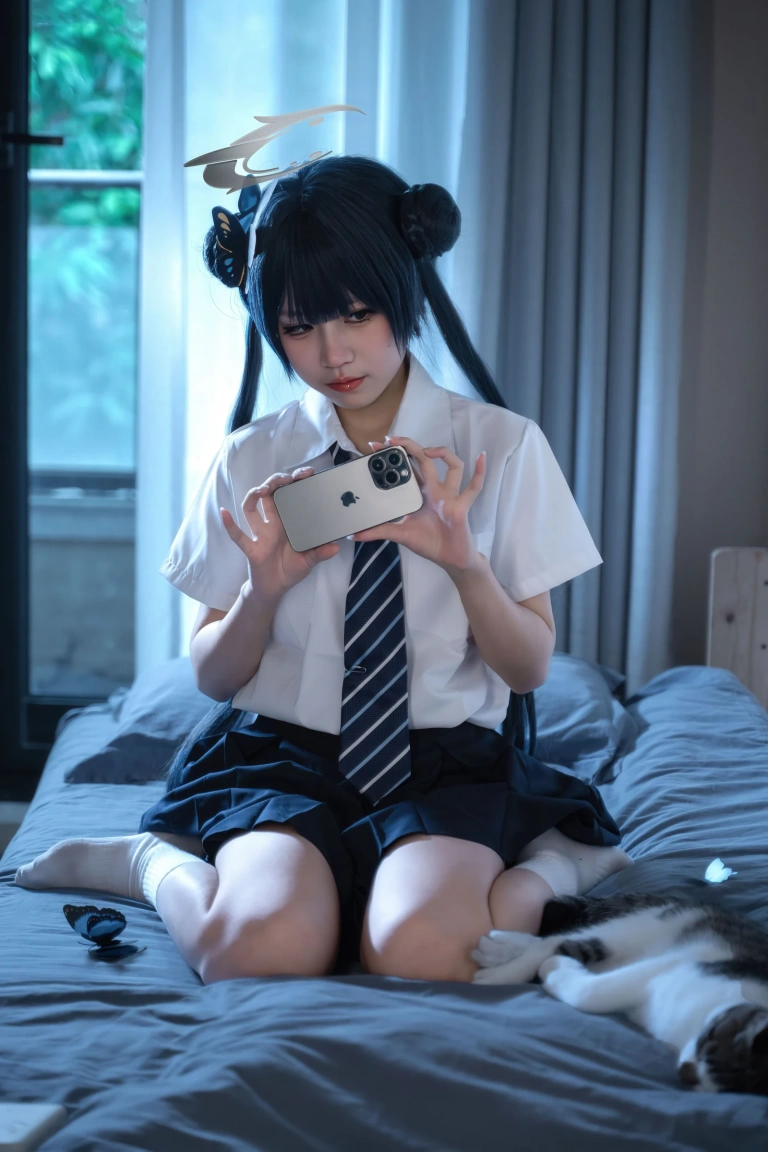 清水凪《蔚蓝档案 龙华妃咲JK》主题写真：52张全套美图