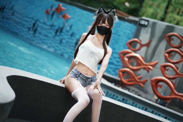 三水子《猫猫蓝白比基尼》主题写真：85张全套美图，含1个视频