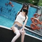 三水子《猫猫蓝白比基尼》主题写真：85张全套美图，含1个视频