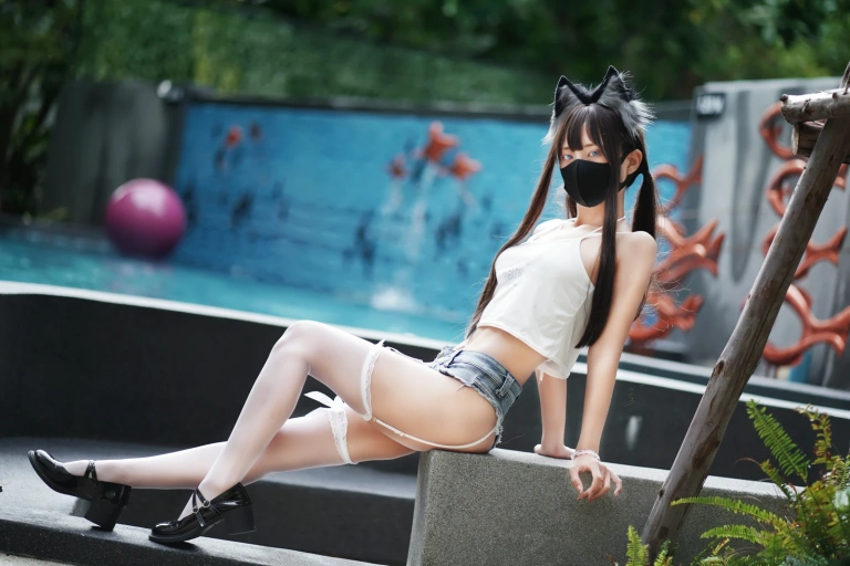三水子《猫猫蓝白比基尼》主题写真：85张全套美图，含1个视频