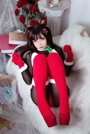 抱走莫子《连体黑丝圣诞比基尼》主题写真：30张全套美图