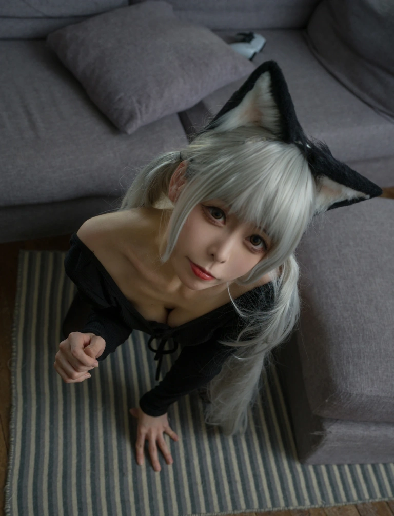 樱岛嗷一《黑猫针织衫连体衣》主题写真：57张全套美图，含1个视频
