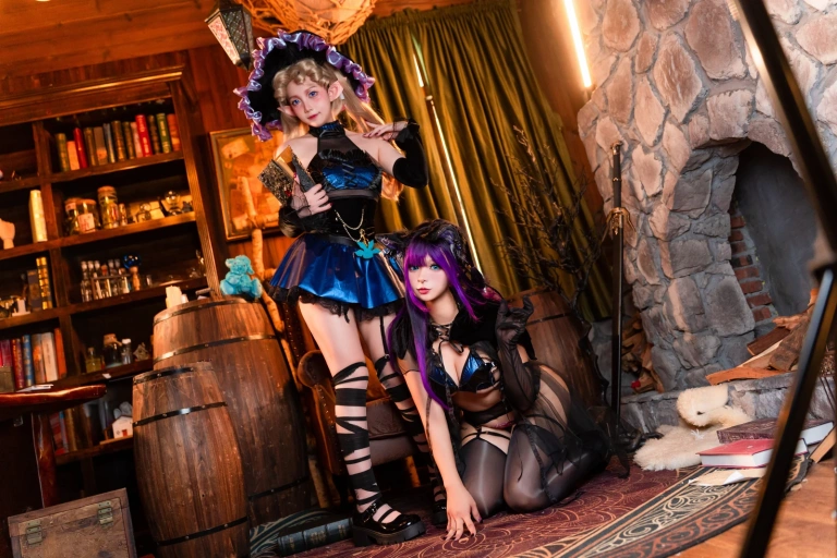 小和甜酒&橙风千雅《魔女猫咪》主题写真：118张全套美图