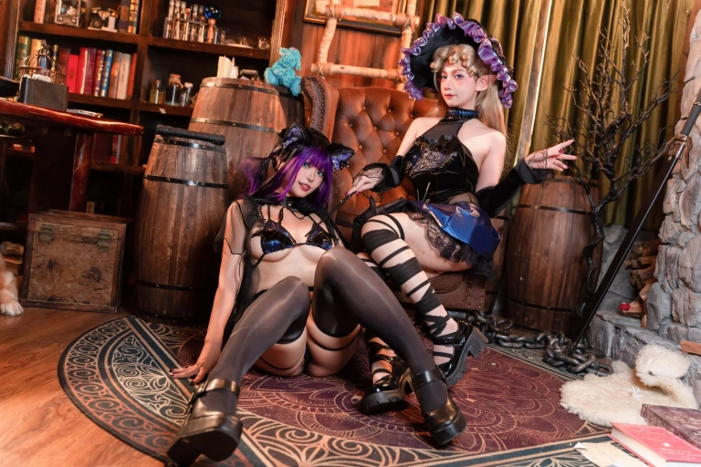 小和甜酒&橙风千雅《魔女猫咪》主题写真：118张全套美图