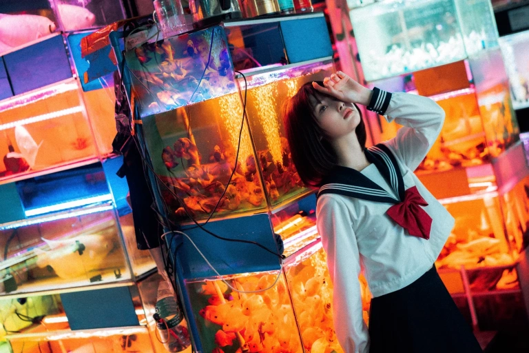 河豚抚子《金鱼jk》主题写真：25张全套美图