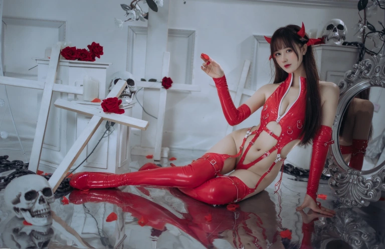 羽生三未《红色胶衣小恶魔》主题写真：65张全套美图，含3个视频