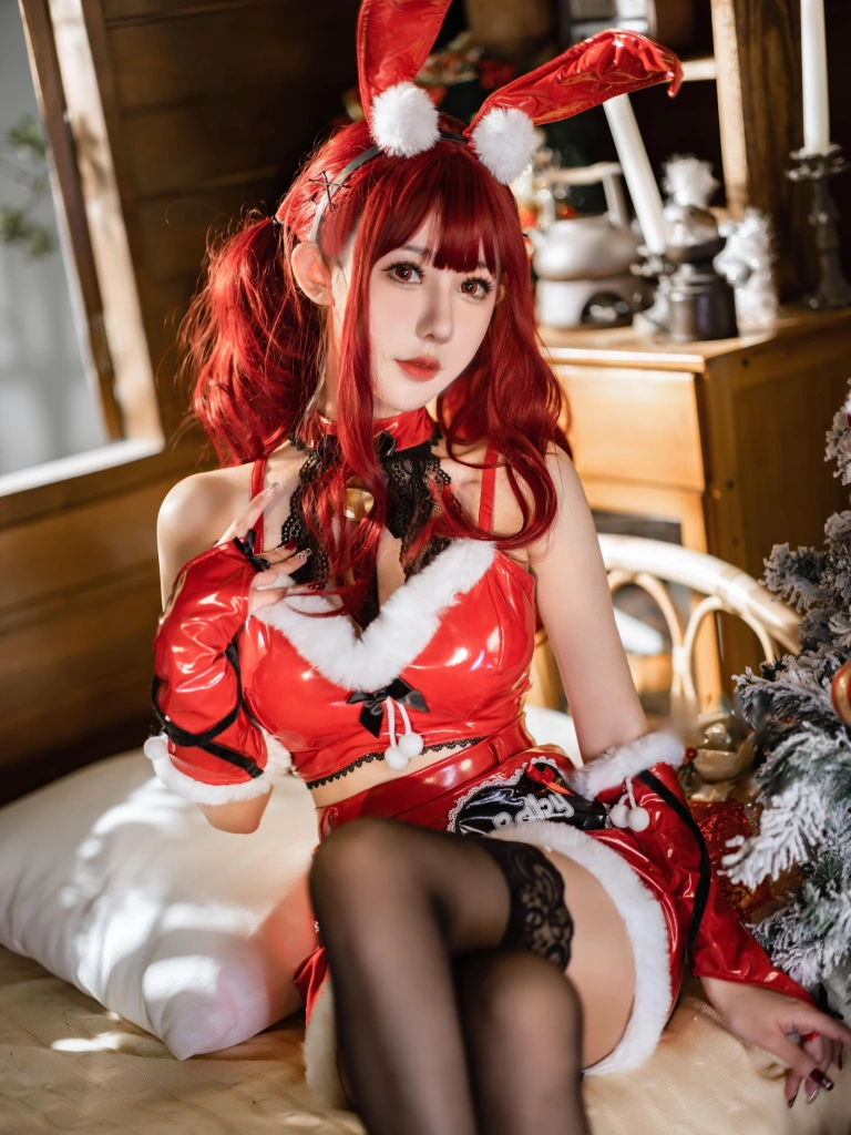 仙女月《红色圣诞兔》主题写真：32张全套美图