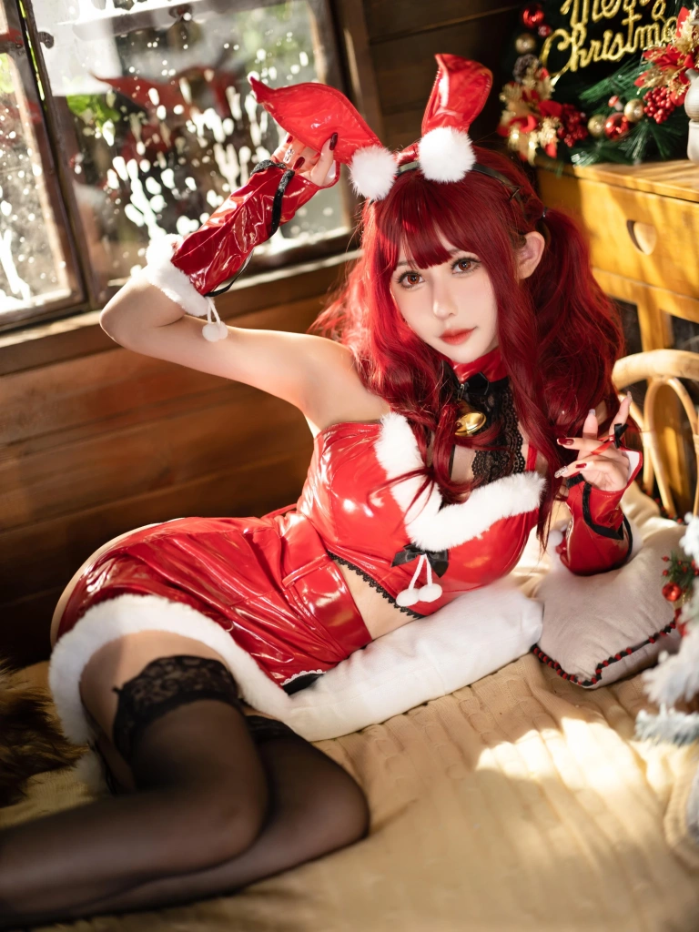 仙女月《红色圣诞兔》主题写真：32张全套美图